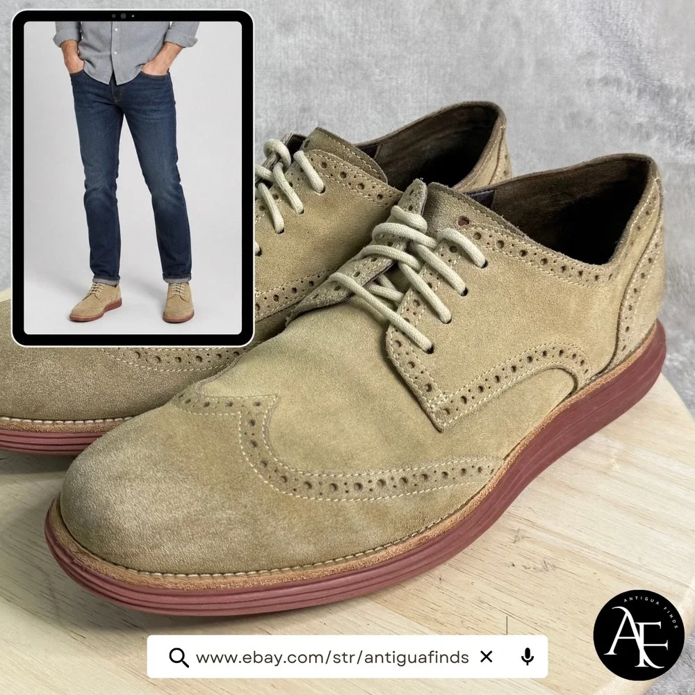 Cole Haan LunarGrand Wingtip‎ Oxford Tan Suede Lunarlon Mens 12 M C10228